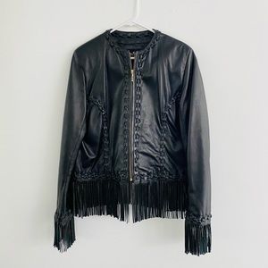 Bettina Rizzi Fringe Black Leather Jacket Medium